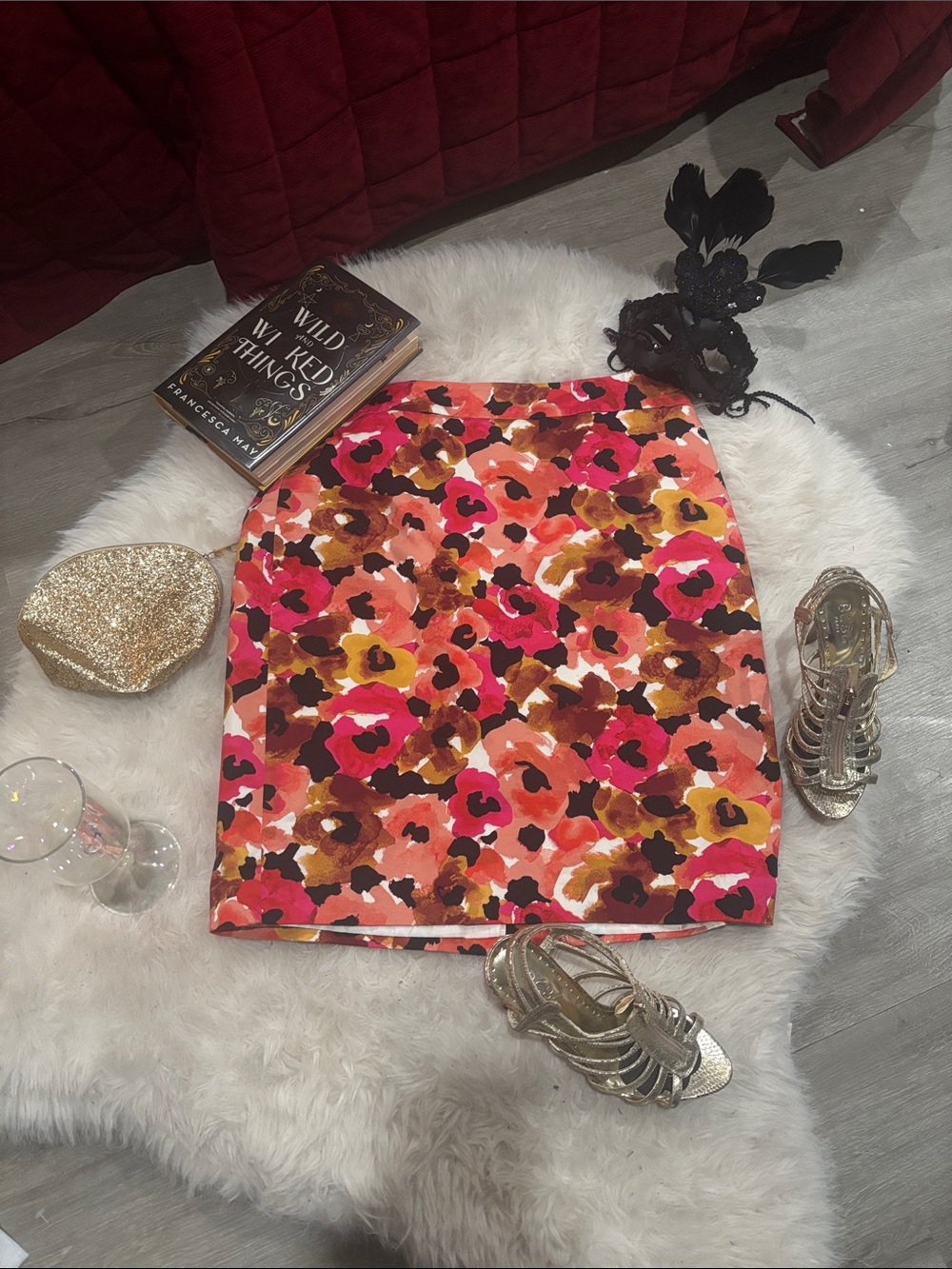 Ann Taylor Bright Floral Mini Skirt - Pink, Orange, Gold